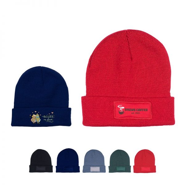 The Knit Beanie with Patch features your custom logo on the patch.